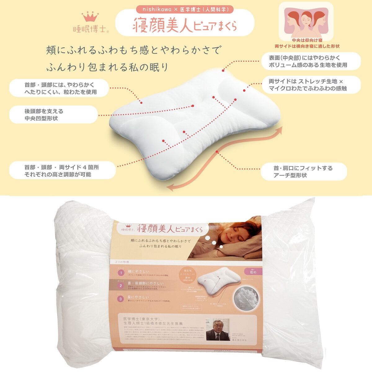 西川 睡眠博士 寝顔美人枕 低め