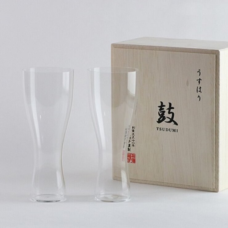 うすはりグラス 鼓 2個セット 木箱入り うすはりグラス 鼓 2個セット 木箱入り