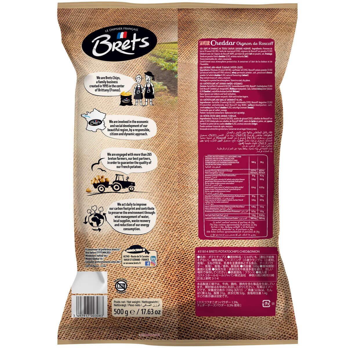 ブレッツ ポテトチップス チェダーチーズ&オニオン味 500g
