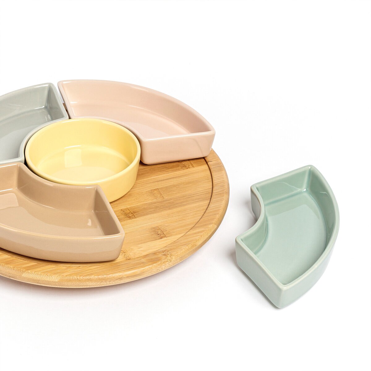 オーバーアンドバック オードブルプレート 5皿 竹製回転台付 パステル