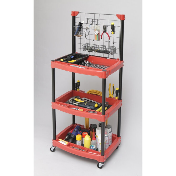アイリスオーヤマ ハードツールワゴン メッシュパネル付 HDW-3M レッド