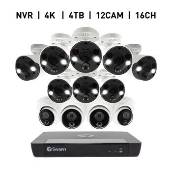 Swann 16CH 4K NVRシステム 4TB 4K バレットカメラ8台＆ドームカメラ4台  計12台セット