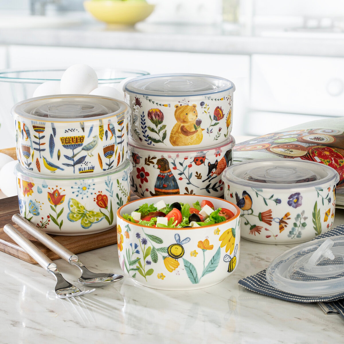 シグニチャーハウスウェア フタ付ボウル 6個 森の動物たち | Costco Japan