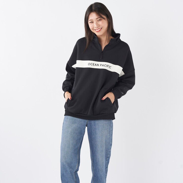 オーシャンパシフィック レディース ハーフジップ スウェットシャツ ブラック M