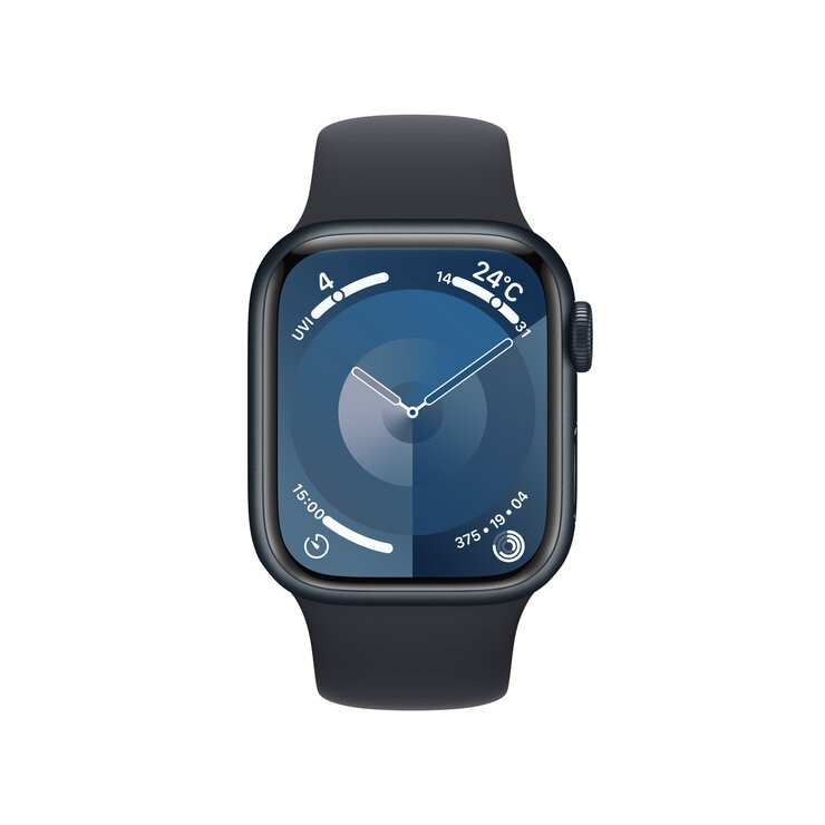 Apple Watch Series 9（GPSモデル）- 41mmミッドナイトアルミニウムケースとミッドナイトスポーツバンド - S/M