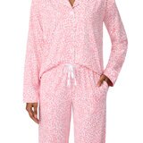 DKNY レディース ノッチカラー長袖パジャマ ライトピンクストライプ L