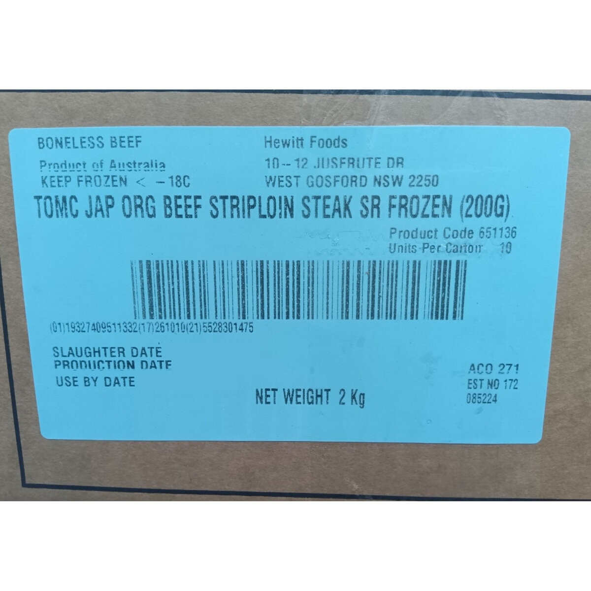 【冷凍】オーガニックビーフ サーロイン 200g x 10