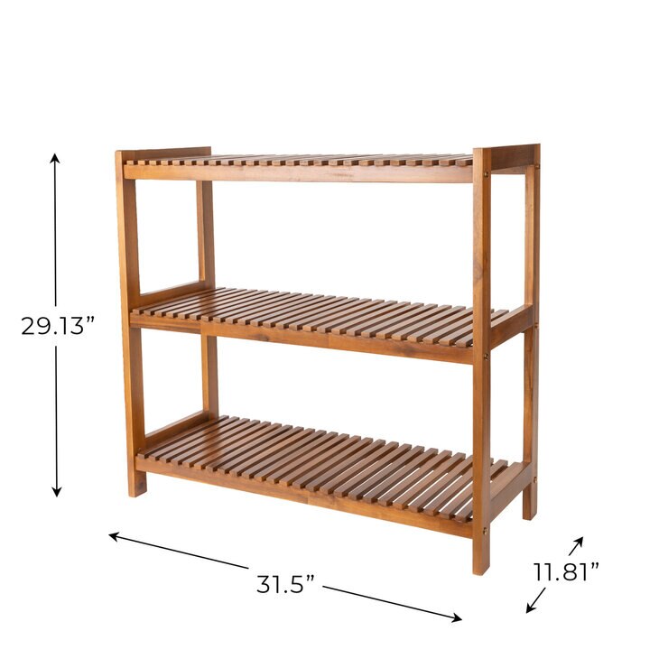 smart design アカシア材 ３段シューラックベンチ・靴棚
