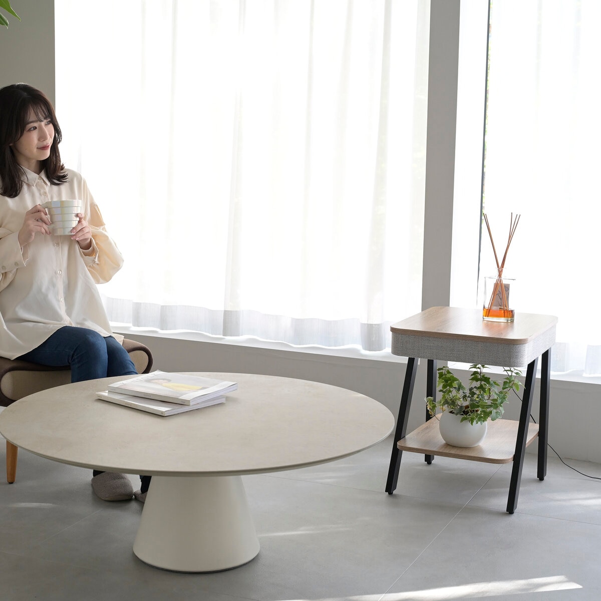 YAMAZEN スピーカー付きサイドテーブル ナチュラル YAMAZEN スピーカー付きサイドテーブル ナチュラル