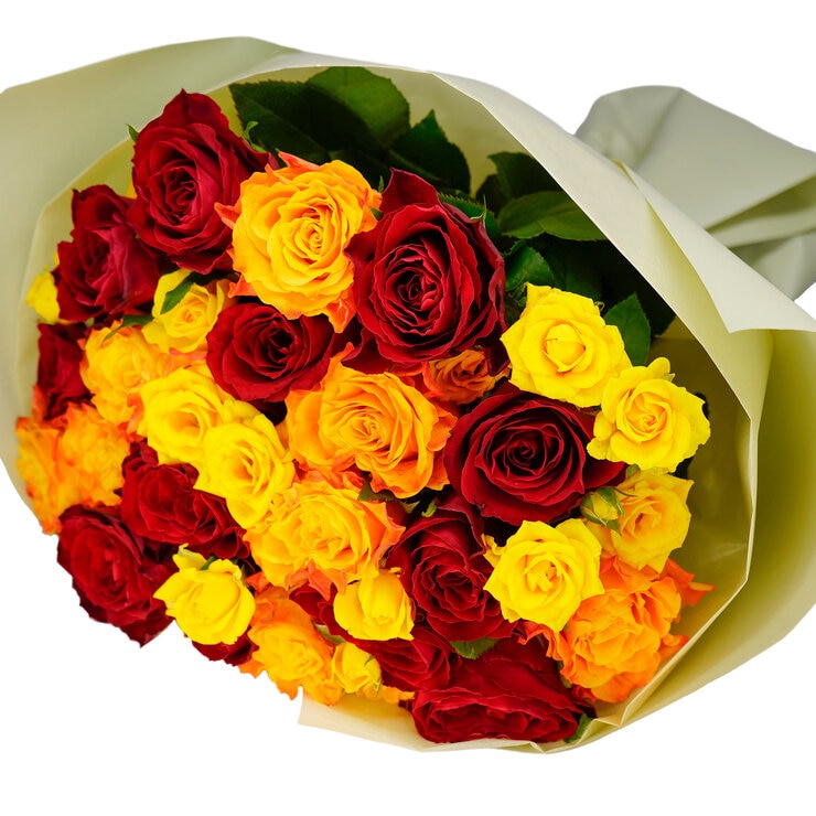 グラデーション ローズ ブーケ 24本束 レッド＆オレンジ