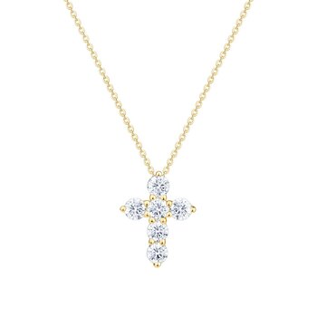14K イエローゴールド 0.50カラット ラウンドカット ダイヤモンド クロスネックレス