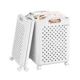 7Life ランドリーバスケット 折り畳み キャスター付き ホワイト-L