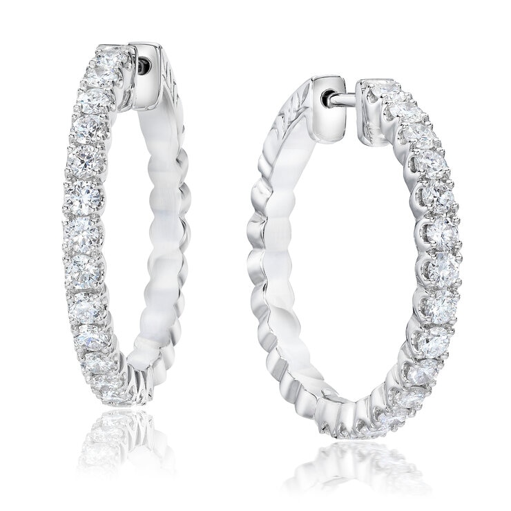 18K ホワイトゴールド 1.5カラット ダイヤモンド フープピアス 18K ホワイトゴールド 1.5カラット ダイヤモンド フープピアス