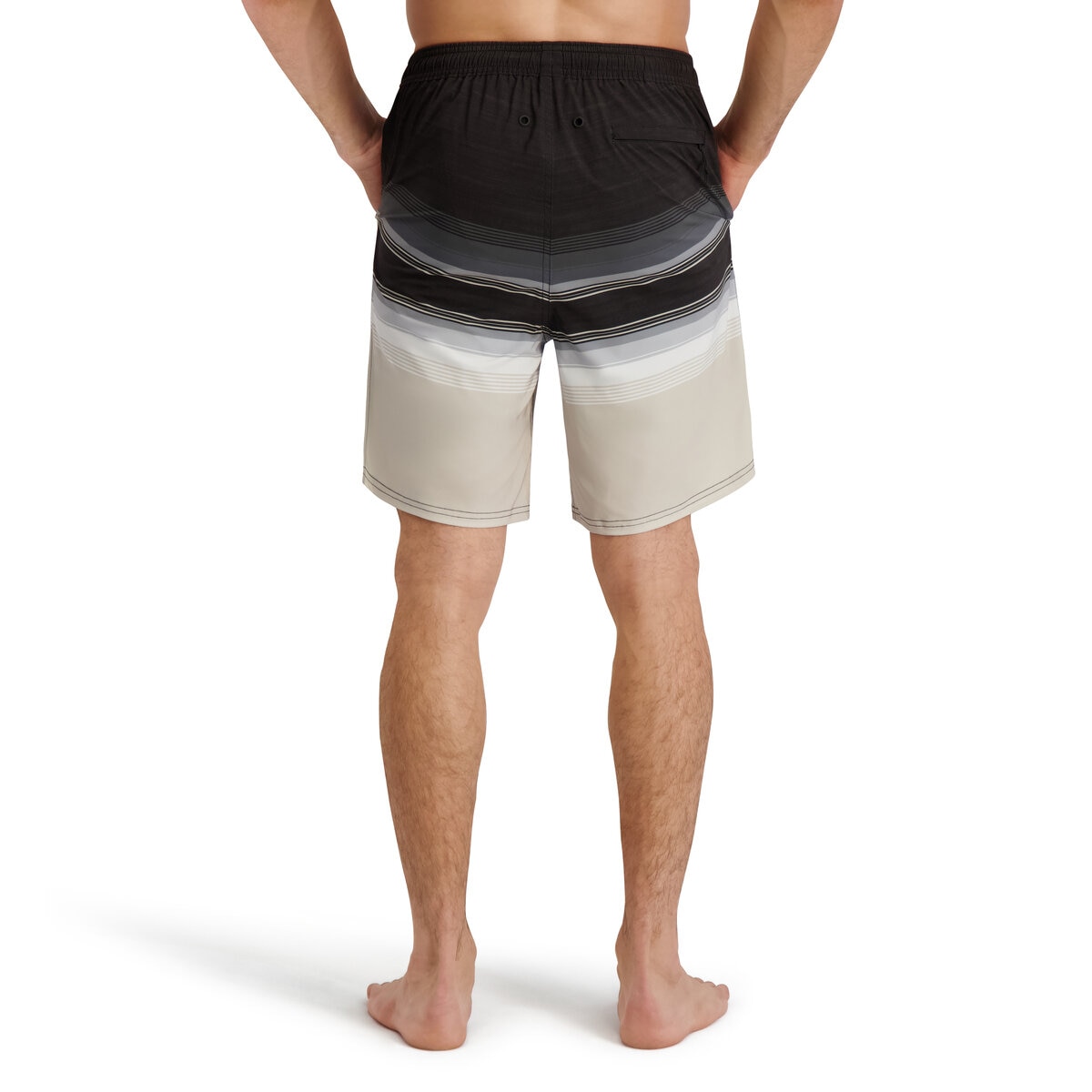 カークランドシグネチャー メンズ 水着ショーツ ブラックホライズンストライプ S