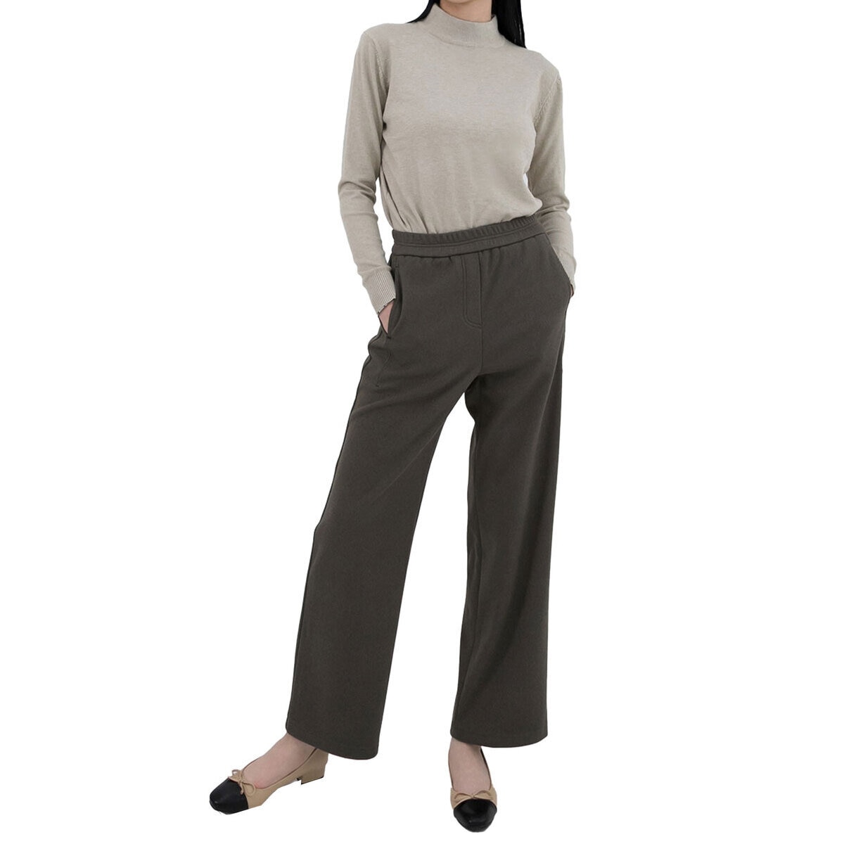 ボニスパックス レディース ワイドパンツ ダークカーキ S