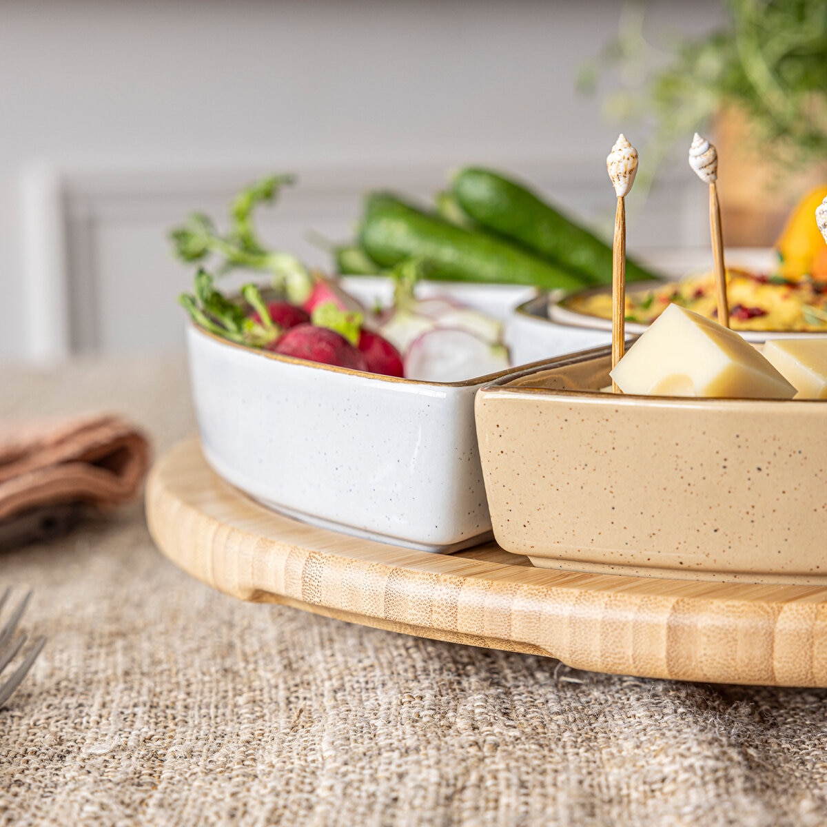 オーバーアンドバック オードブルプレート 5皿 竹製回転台付 シック