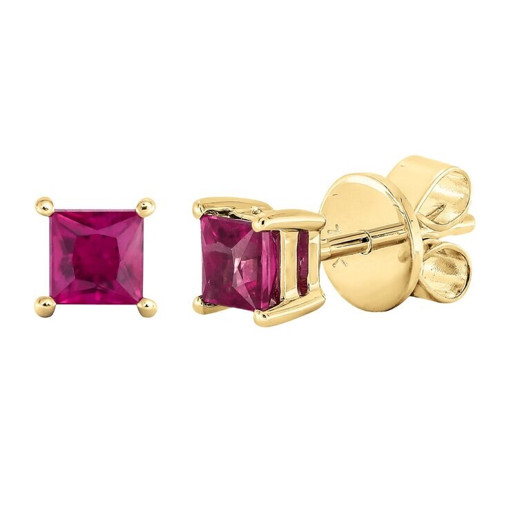 18K イエローゴールド スクエアカット ルビー ピアス 18K イエローゴールド スクエアカット ルビー ピアス