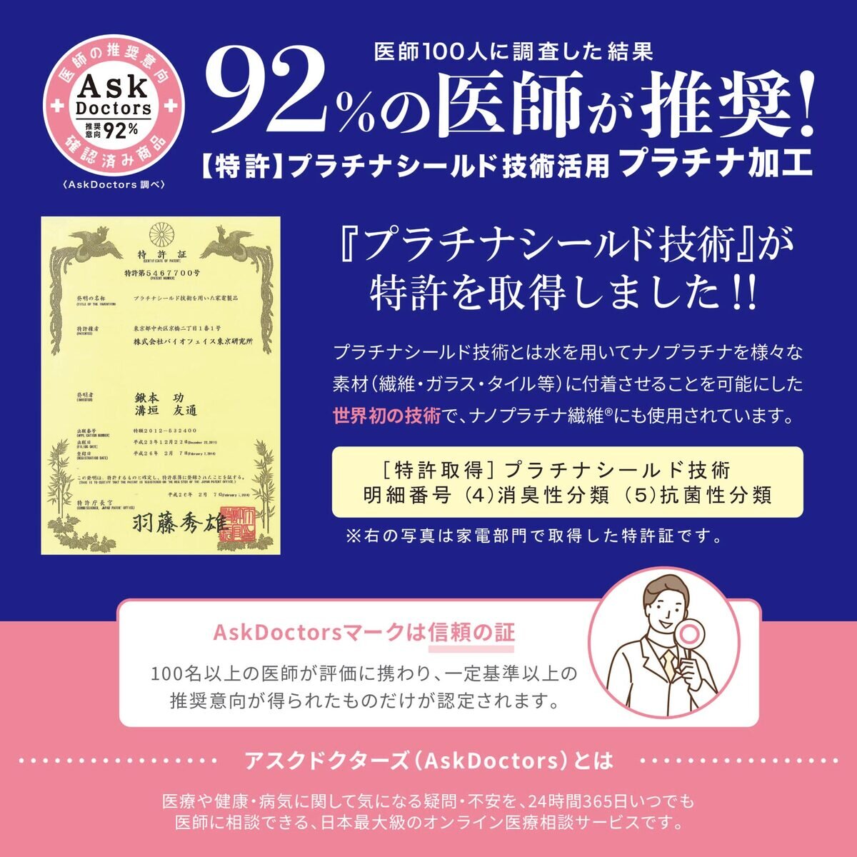 Ask Doctors 抗菌防臭スリッパ M (23cm~24.5cm用) アイボリー