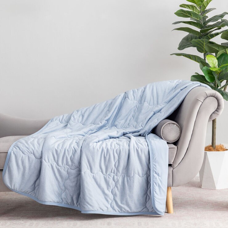 クーリング大判ひざ掛け 152cm x 177cm ヘザーブルー