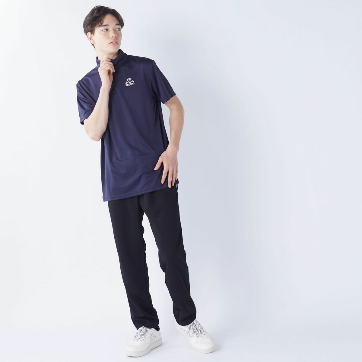 カッパ メンズ ハーフジップ 半袖 Tシャツ / ネイビー / L