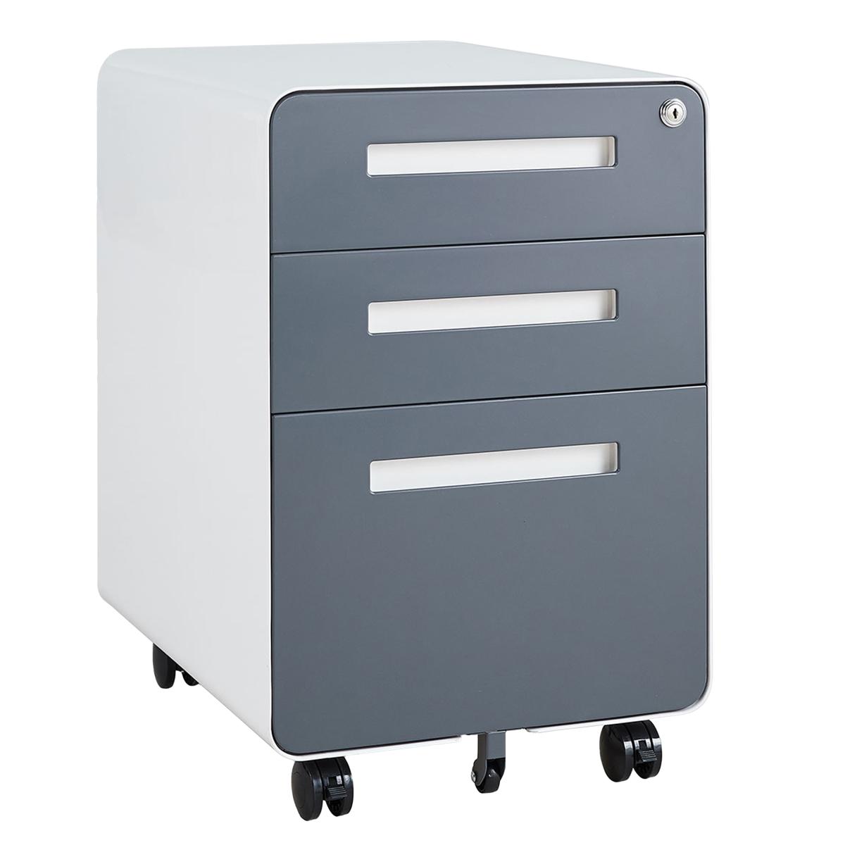 オフィスワゴン キャスター付き 3段オールロック - グレー