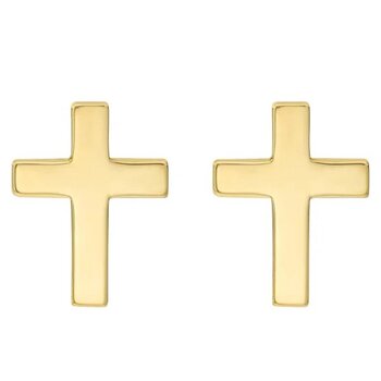 14K イエローゴールド クロス スタッドピアス