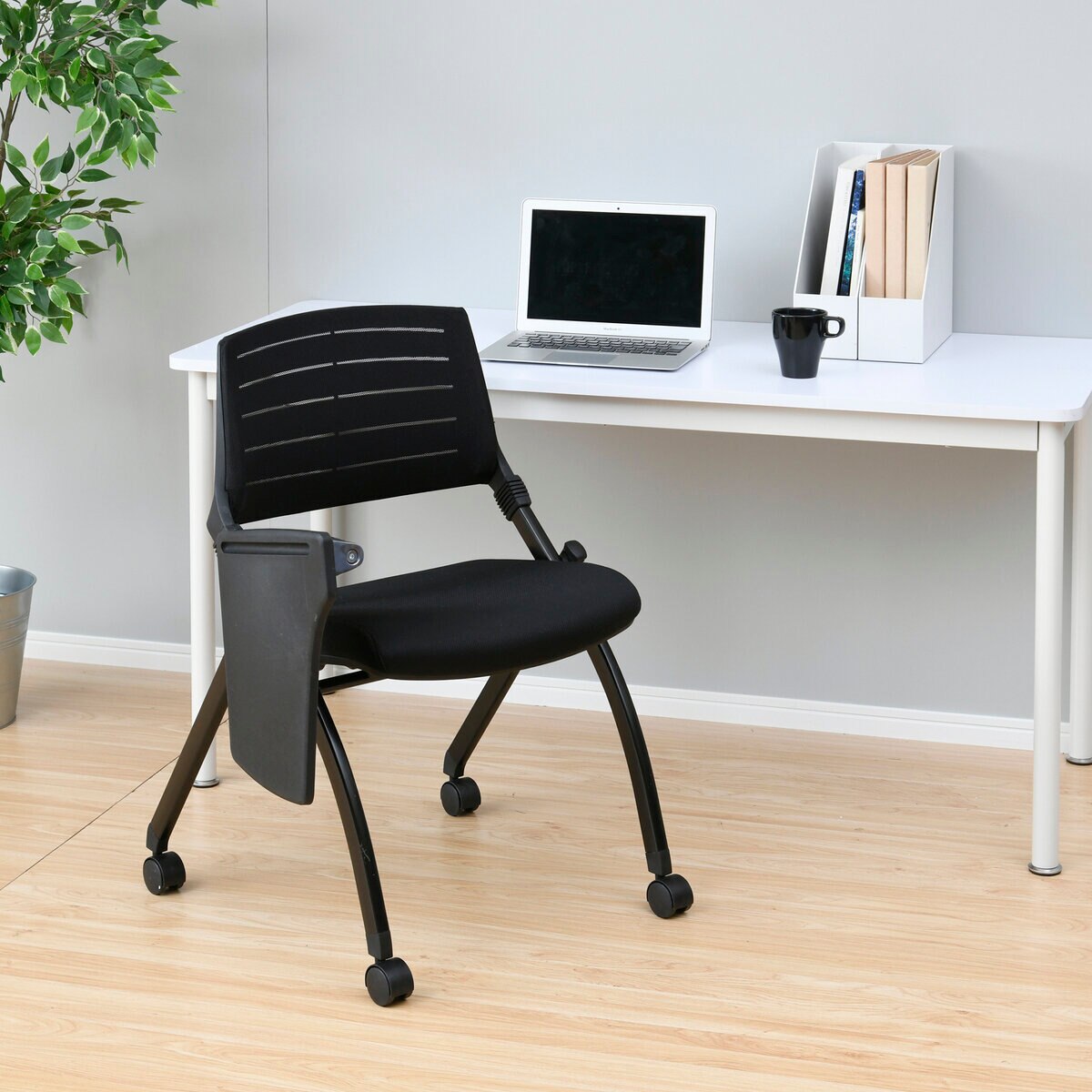YAMAZEN キャスター付きミーティングチェア メモ台付き ブラック