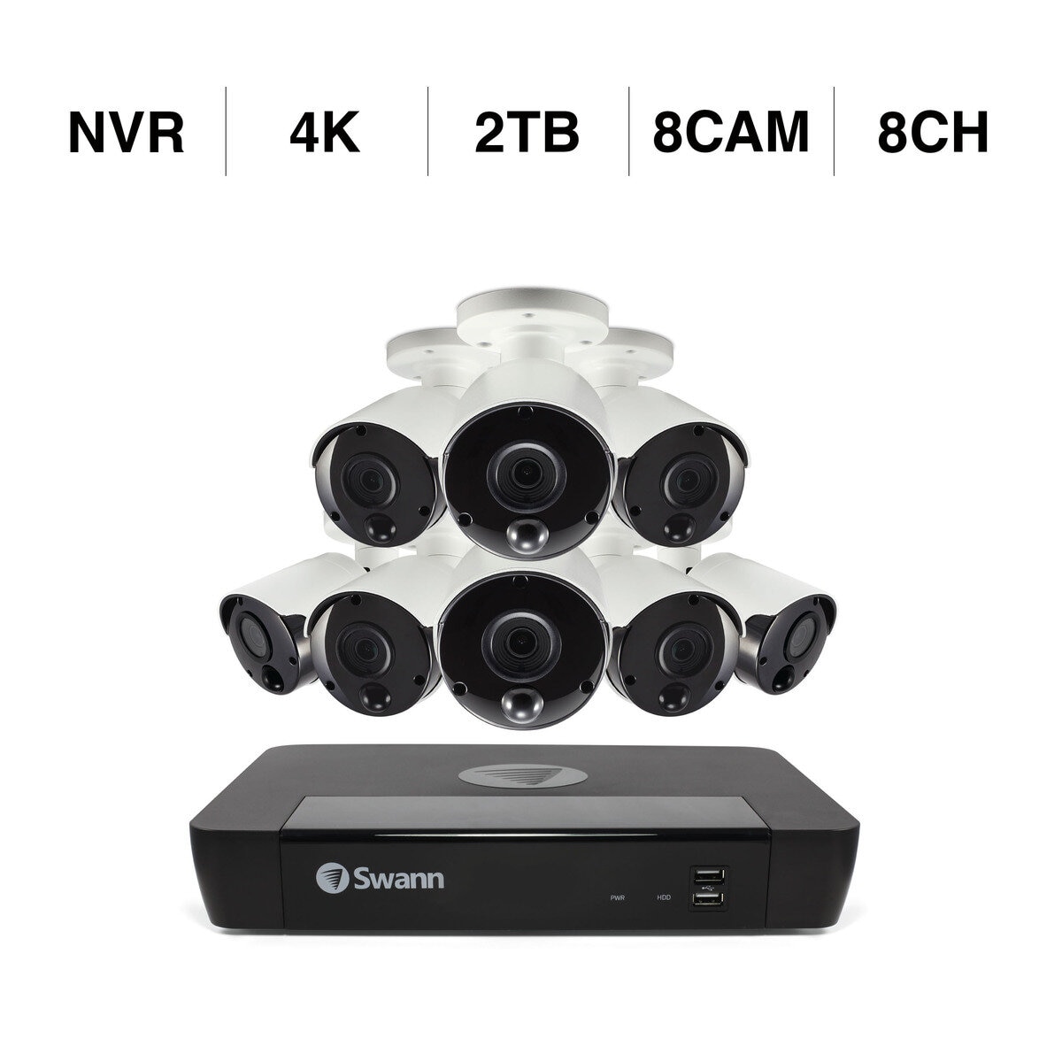 Swann 8CH 4K NVRシステム 2TB 4Kカメラ 8台セット