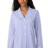 DKNY レディース ノッチカラー長袖パジャマ ライトブルーストライプ S