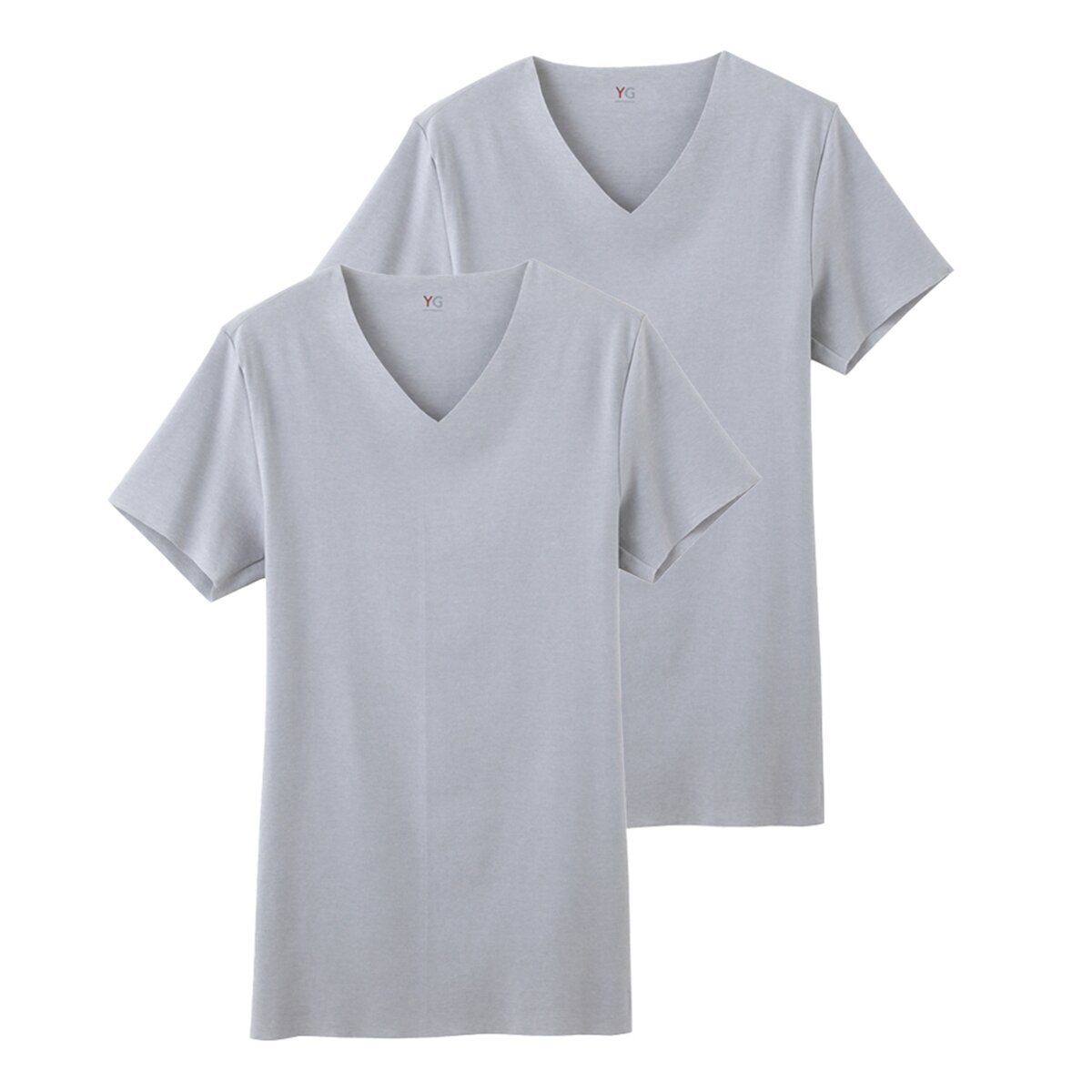 YG メンズ カットオフ Vネック Tシャツ 2枚組 グレー XL