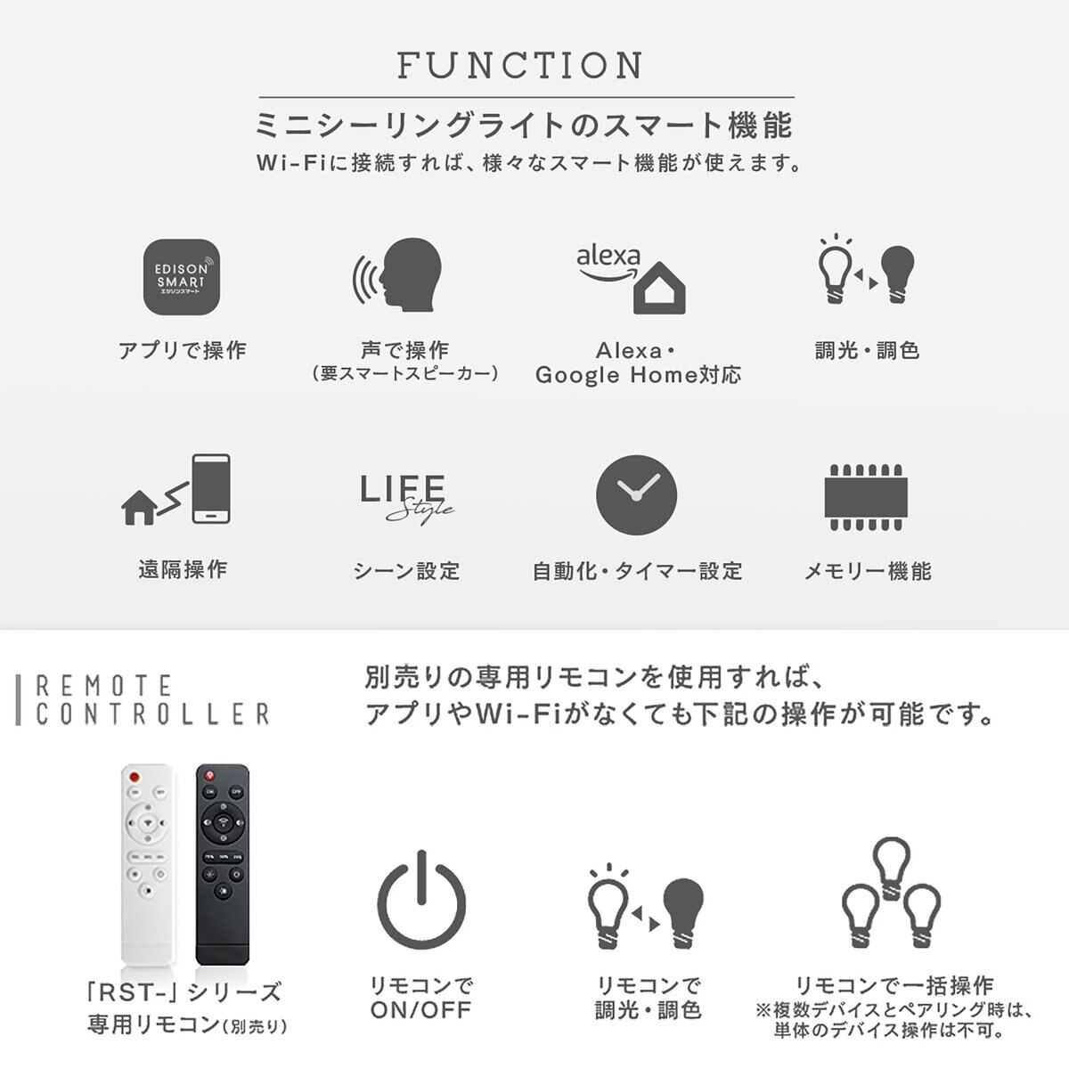 Edison Smart（エジソンスマート）ウッド調 ミニシーリングライト アーム付 ウォルーナットブラック