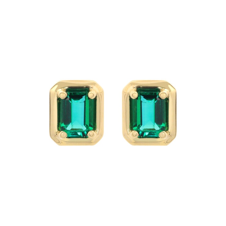 18K イエローゴールド エメラルドカット 合成エメラルド ピアス 18K イエローゴールド エメラルドカット 合成エメラルド ピアス