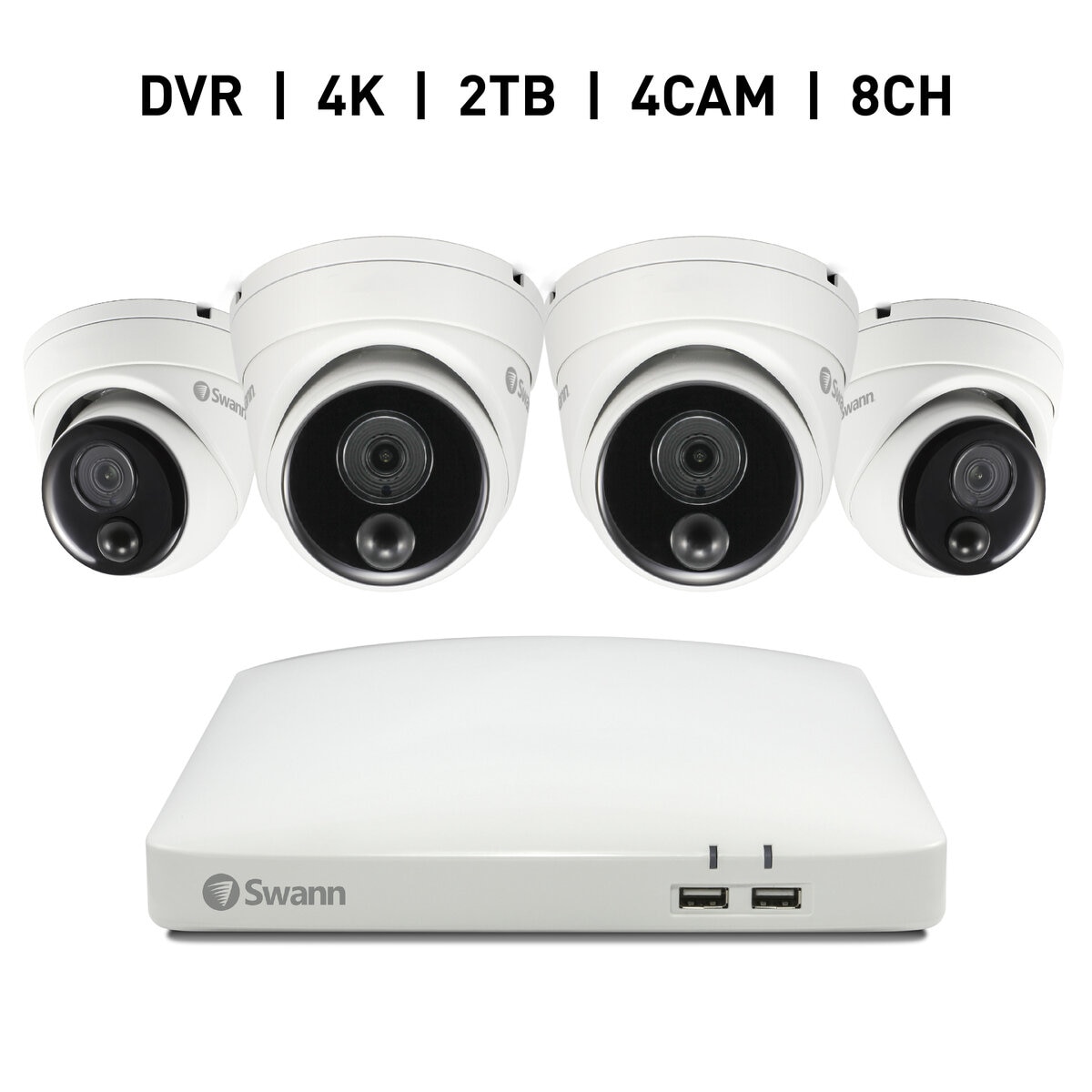 Swann（スワン）8CH 4K DVRシステム 2TB 警告ライト ドーム型 カメラ4台