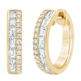 14K イエローゴールド 0.80カラット ラウンド & バゲット ダイヤモンド フープ イヤリング