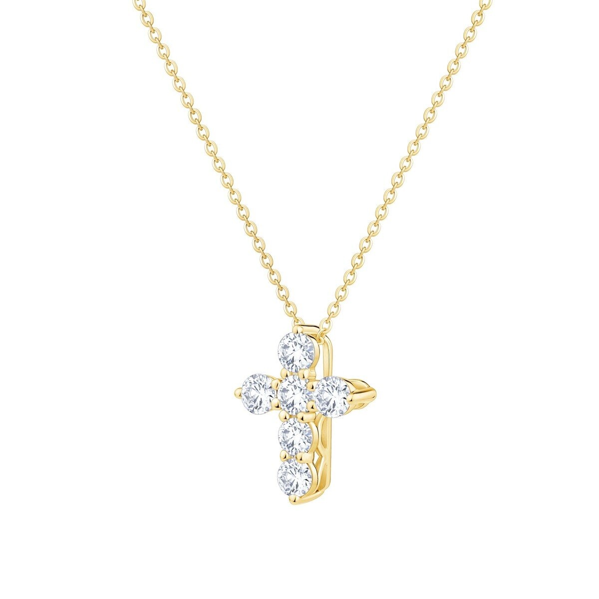 14K Yellow Gold 0.50ct Round Cut Diamond Cross Necklace