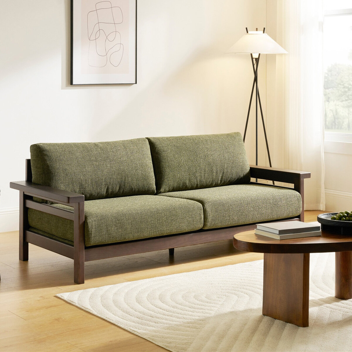 TimberLush ヴィンテージ ウッドベースソファ 2.5人掛け