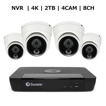 Swann 8CH 4K NVRシステム 2TB 4K 顔認識 ドームカメラ 4台セット
