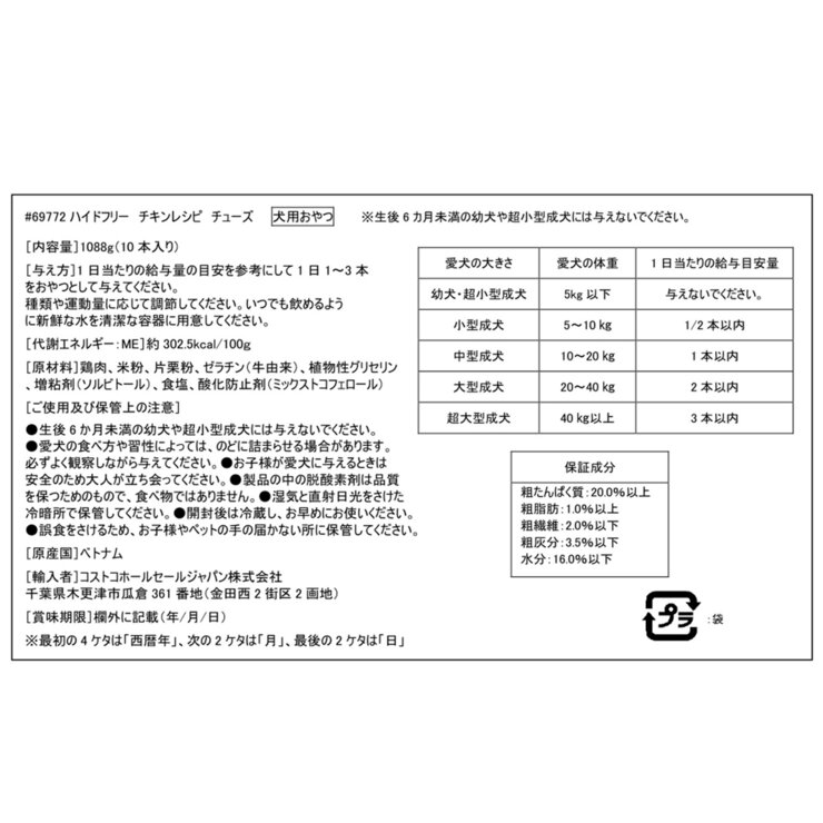 Rewardables ハイドフリー チキンレシピチュー 1.08kg 愛犬用