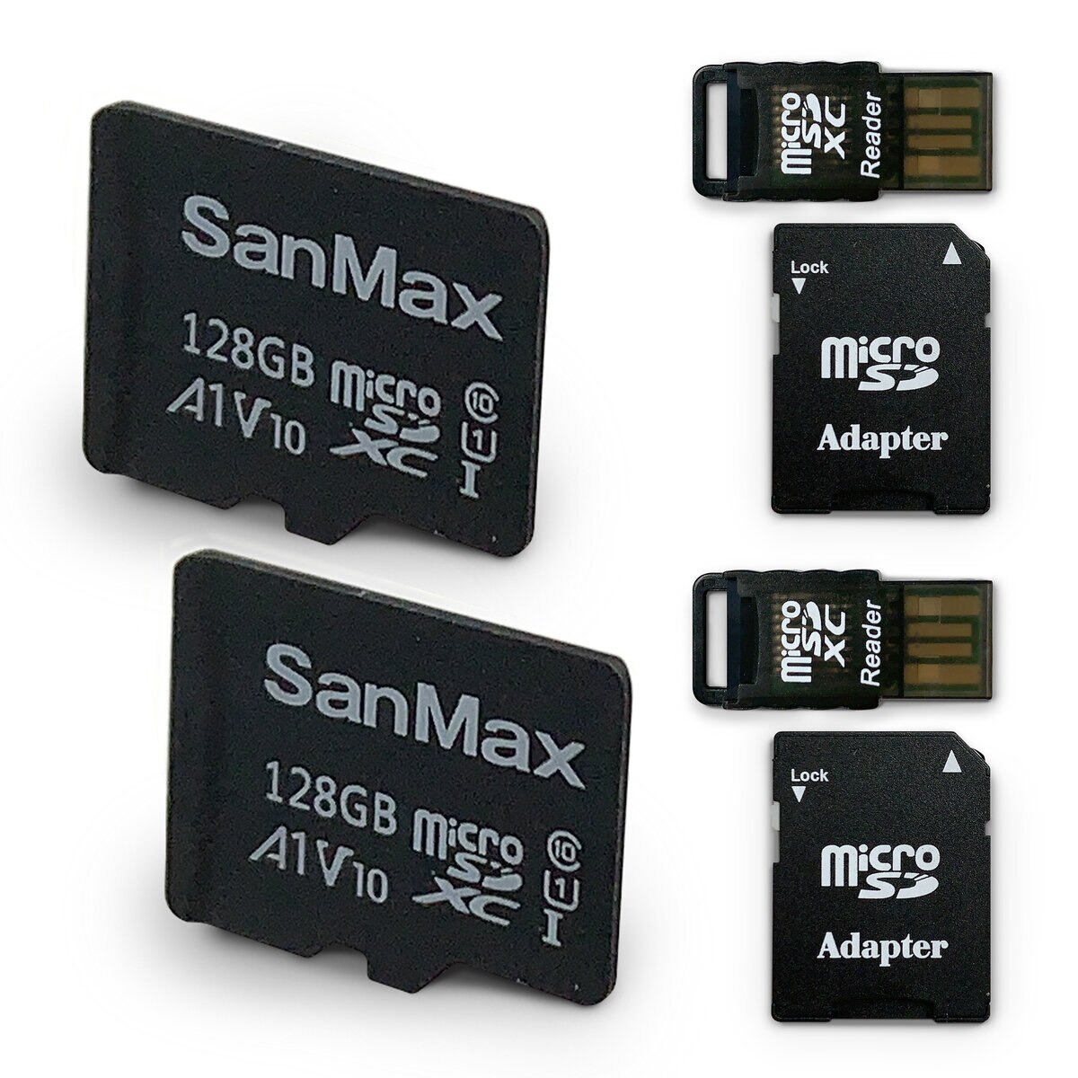 サンマックス microSDXC カード 128GB V10 A1 3-IN-1 2個セット