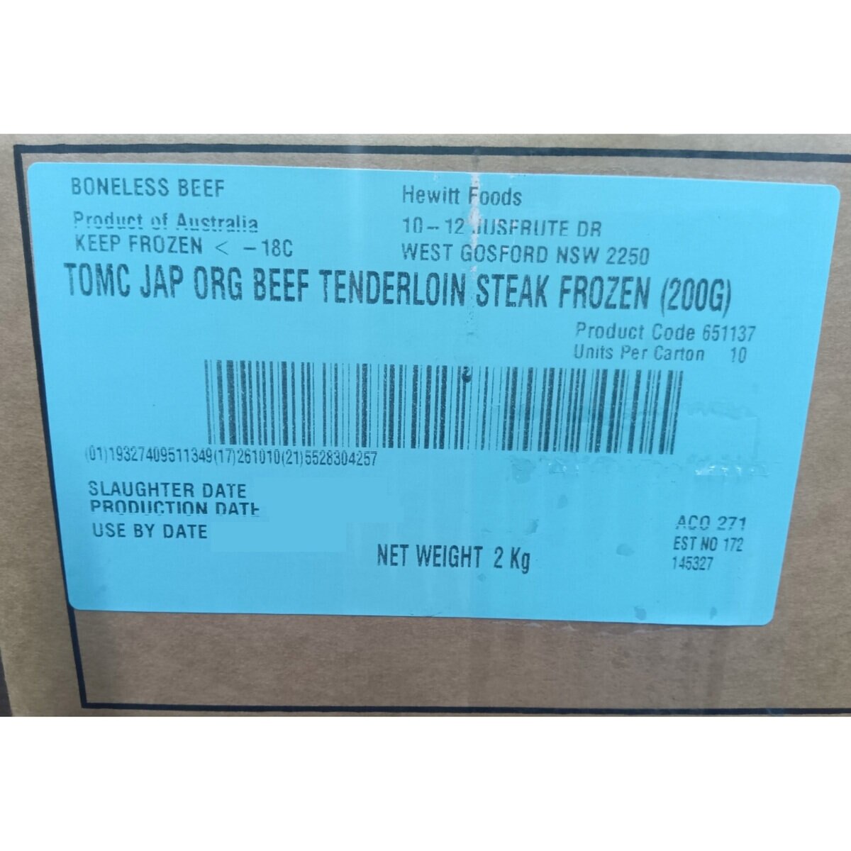 【冷凍】オーガニックビーフ ヒレ 200g x 10 【冷凍】オーガニックビーフ ヒレ 200g x 10