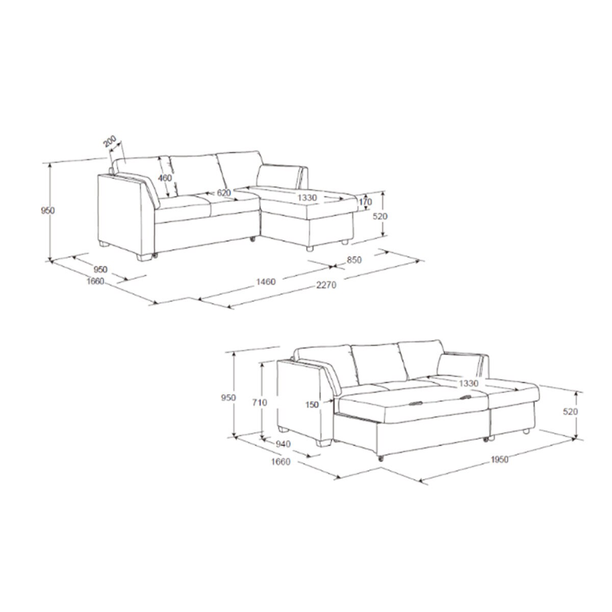 Luke 収納付きカウチソファベッド
