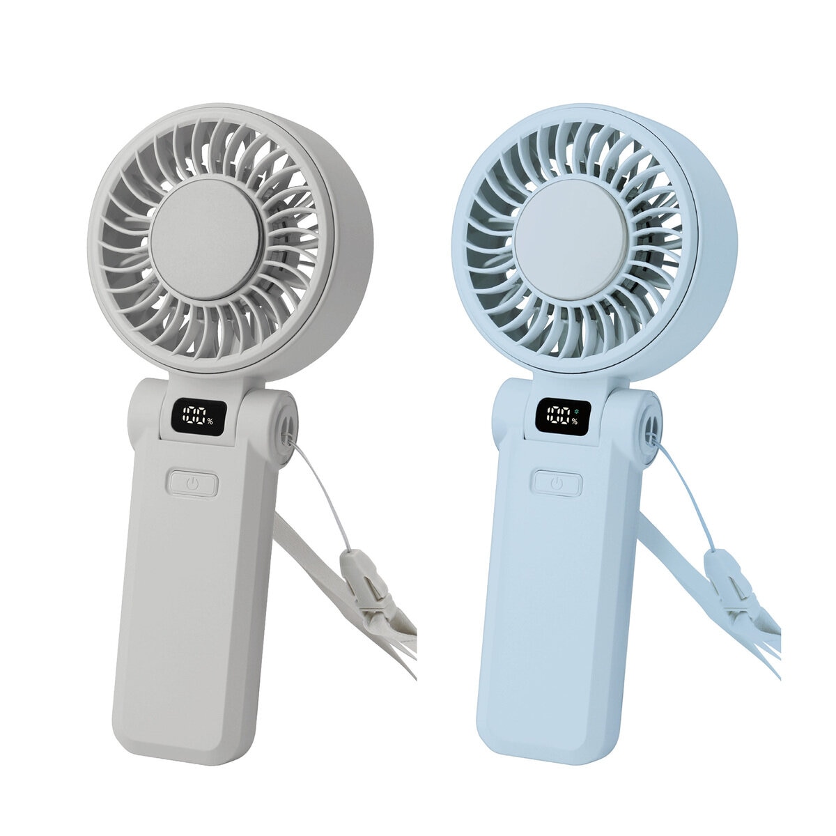 Seena ディスプレイ付 ハンディファン 2個セット グレイ×エアリーブルー