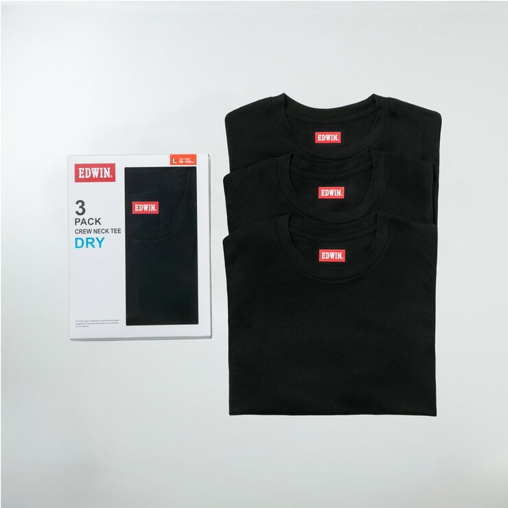 エドウイン メンズ クルーネック Tシャツ 3枚組 ブラック S