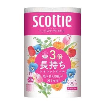 Scottie Toilet Tissue 3 Times Long Flower Pack 12 Rolls