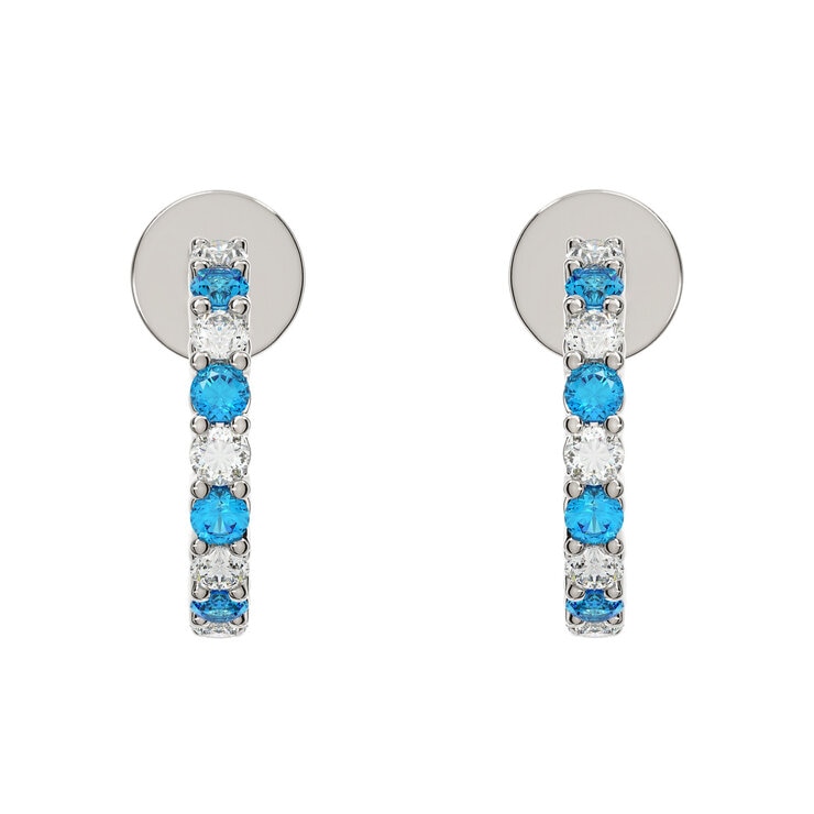 14K ホワイトゴールド 0.29カラット ダイヤモンド / ブルートパーズ Jフープピアス