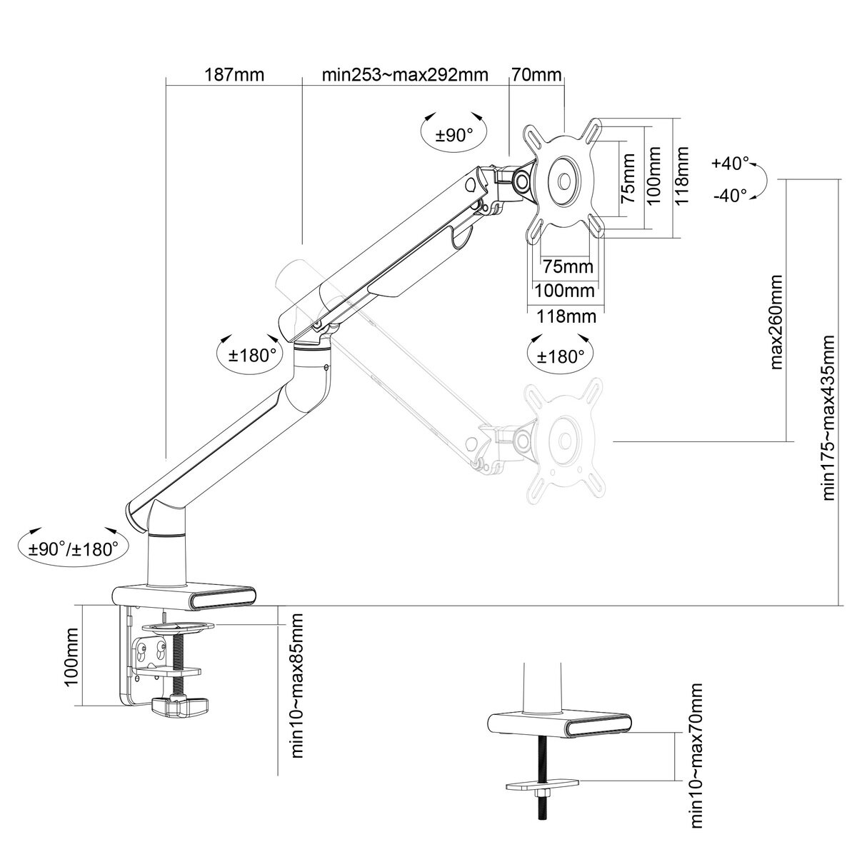 iggy / モニターアーム / DA112 / 耐荷重2～9kg / 13～32インチ対応 / ホワイト