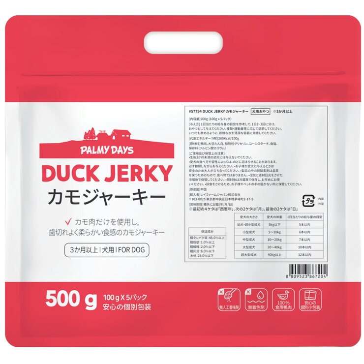 Palmy Days カモジャーキー100g x 5パック 愛犬用