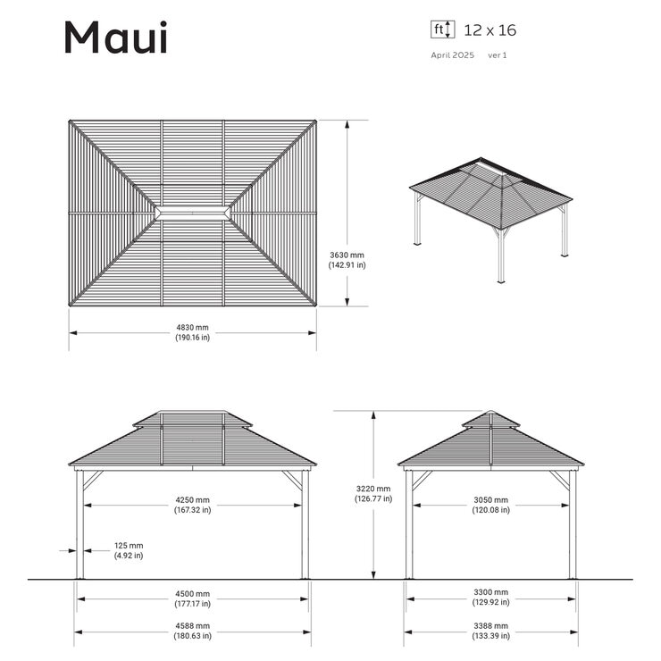 SOJAG MAUI 12 x 16 フィート (3.7 x 4.9 m) ガゼボ | Costco Japan