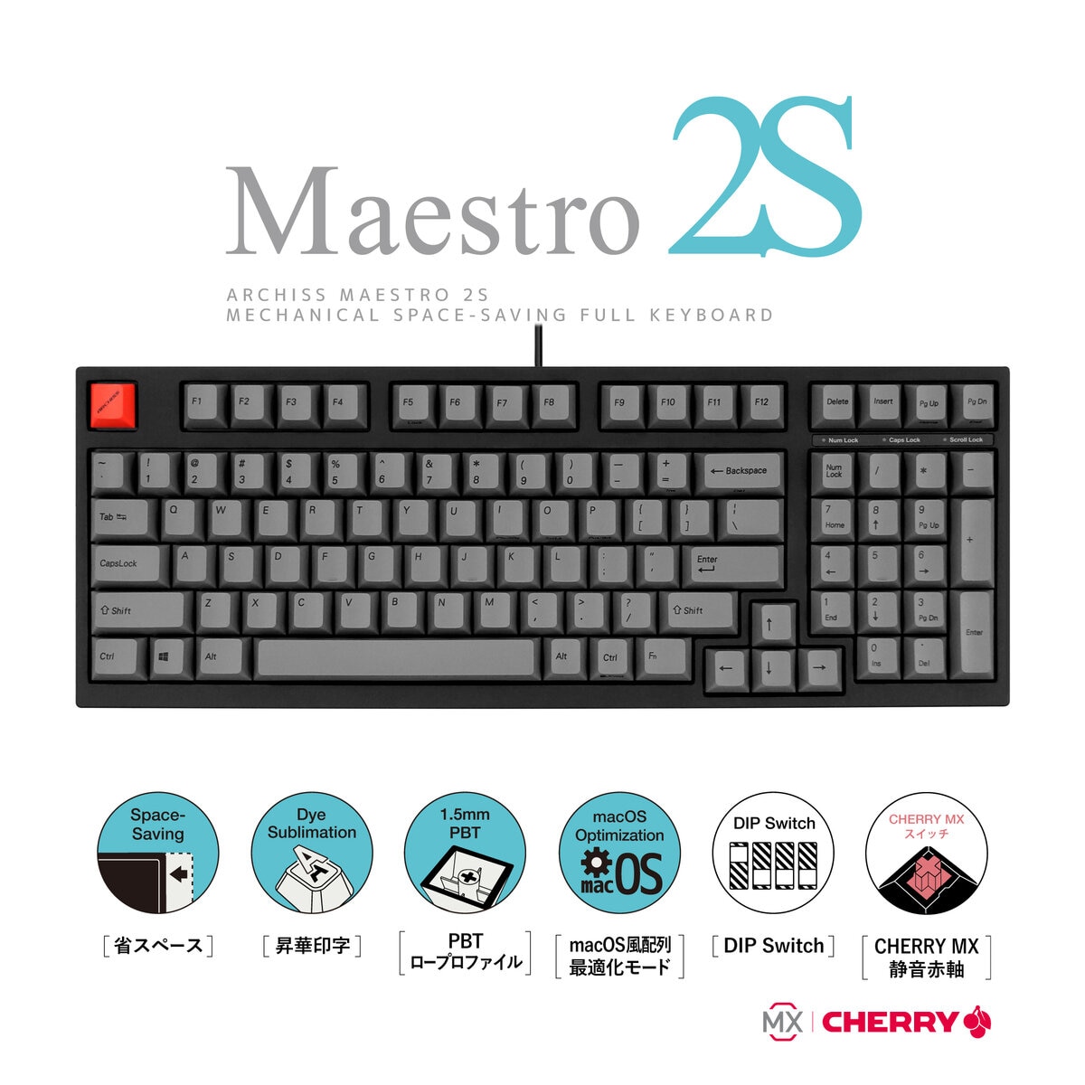 ARCHISS Maestro 2S キーボード / 英語配列 Cherry MX 静音赤軸 / AS-KBM98/SRGB