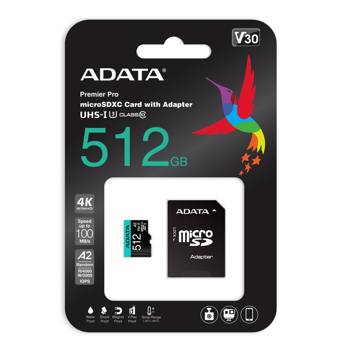 ADATA microSD 512GB UHS-I U3 V30S A2 AUSDX512GUI3V30SA2-RA1